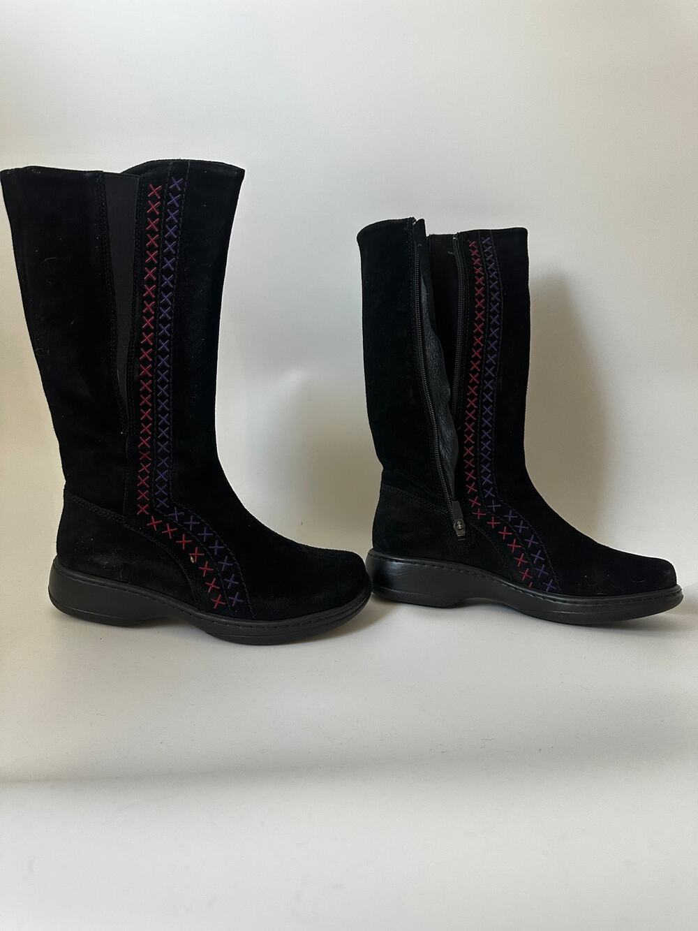 Dansko Fleur Black Suede Embroidered Tall Boots Size 40 US 9.5–10